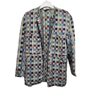 Vintage Lisa Ferranti Linen Jacket Sz 4 Made in Hong Kong Checkered Blazer